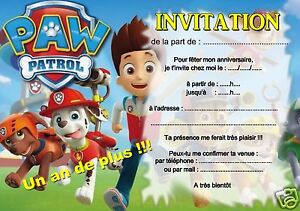 5 ou 12 cartes invitation anniversaire pat patrouille  réf 405