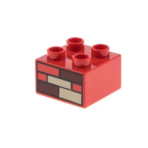 1x Lego Duplo Bau Stein 2x2x1 rot bedruckt Stein Mauer Wand beige 3437pb042 - Bild 1 von 1