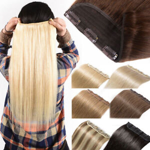 100% Real Remy Clip In Human Hair Extensions One Piece Weft 3/4Full Head 16"-24"