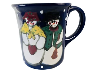 Muñeco de nieve pareja y copos de nieve taza de invierno vintage grande 18 onzas WCL azul cerámica  - Imagen 1 de 10