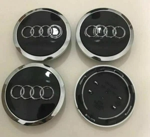 4 coppette Tappi Coprimozzo Audi 69 mm Nero e argento per cerchi in lega - Bild 1 von 1