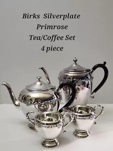 BIRKS REGENCY PLATE Primrose Tea Set w/Coffee, Teapot, Sugar & Creamer Excellent - Picture 1 of 13