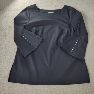 Hinson Wu Tunic Blouse Women's 12 Solid Blue Long Bell Sleeve Shirt Top Pearls - Picture 1 of 9