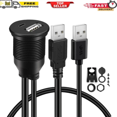 USB 2.0 to Type-C Car Mount Cable Dual Port Extension Male to Female - Image 1 of 4