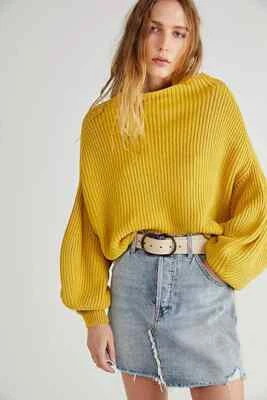 Free People Emmy Mock Neck Pullover Ribbed Sweater Golden Meadow XS Oversized - Image 1 of 4