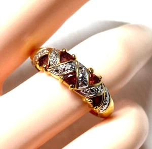 Gold Tone Band Dome Ring SZ 8.5 Red Triangle Stones Silver Tone Details - Picture 1 of 7