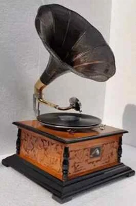 Fonógrafo gramófono HMV funcionando audio antiguo, tocadiscos de colección - Imagen 1 de 9