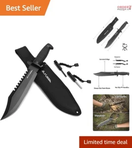 15" Full Tang Tactical Hunting Knife with Sheath, Sharpener & Fire Starter - Picture 1 of 10