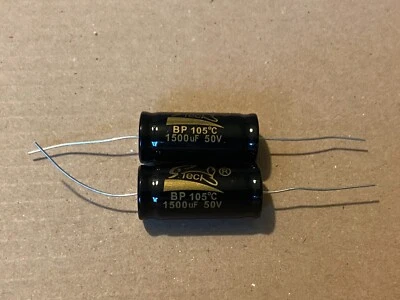 2 New Supertech 1500 uf 50v BIPOLAR Axial Capacitors for Seeburg SHP3 Jukebox - Image 1 of 2