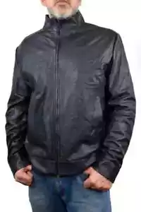 New Massimo Dutti Mens Dark Blue Leather Jacket Size L Biker Motorcycle - Picture 1 of 12