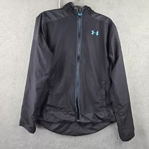 Under Armour Jacket Mens Large Black Full Zip Semi Fitted Windbreaker Running - Picture 1 of 12