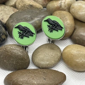 Gothic Raven Black Crow Wedding Party Silver Plated art designer Cameo Cufflinks - Picture 1 of 5
