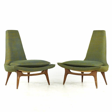 Karpen of California Mid Century Slipper Chair - Pair Cover