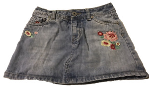 Justice Girl's Embroidered Denim Skirt Size 8 Regular Floral Accents