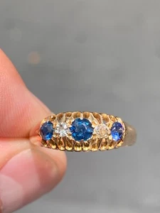 18ct gold diamond sapphire old cut ring antique Chester 1910 - Picture 1 of 8