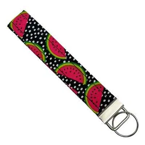 Handmade Watermelon Fabric Keychain Wristlet, Key Fob Lanyard - Picture 1 of 2
