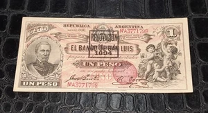 Argentina Provincia San Luis Bancos Garantizados 1 Peso Resello 1894 (Escrito) - Imagen 1 de 7