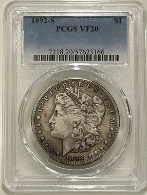 1892 S Morgan Silver Dollar PCGS VF20 Tough Date Morgan - Image 1 of 4