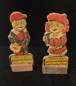 Peters Weather-bird Shoes Cardboard Advertising Display 3" tall  RARE PAIR - Picture 1 of 4