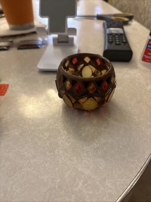 Yankee Candle Roly Poly Mosaic Leaf Glass Votive Holder 2" 2011 Fall Autumn - Image 1 of 3