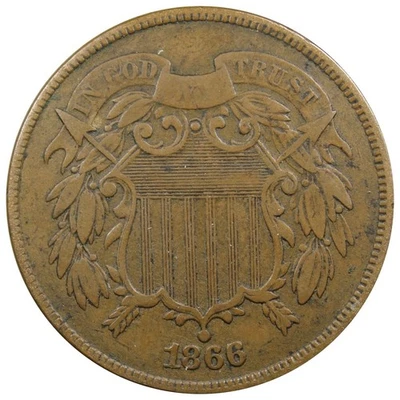 1866 Two Cent Piece XF+ EXTRA FINE Circulated Type Coin A2127 - Image 1 of 2