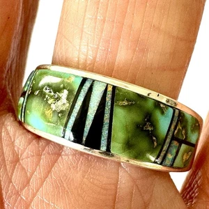 Navajo Inlay Sonora Türkis Opal Ehering Größe 9 9 mm Ring Herren AT - Bild 1 von 9