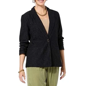 G by Guliana Women's Black Lace Blazer Jacket Single Button Elegant Outerwear - Picture 1 of 1
