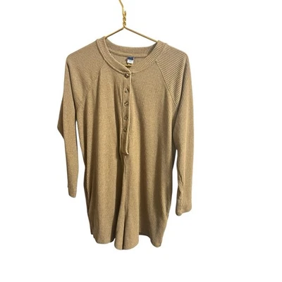 Mameluco Old Navy para mujer grande caqui manga larga acanalado salón ropa de dormir Foto 1 de 4