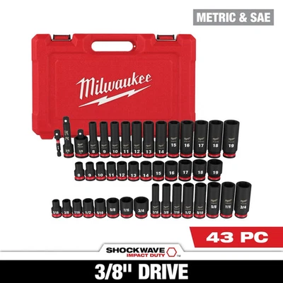 Milwaukee 49-66-7009 43Pc  SHOCKWAVE Imp 3/8" Dr SAE/Metric Set  AUTH USA DEALER - Image 1 of 3