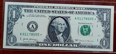 2017 $1 FILLED IN-SOLID STAR ERROR  Dollar Star Note $1 Bill UNCIRCULATED ✅️🎯 - Image 1 of 3