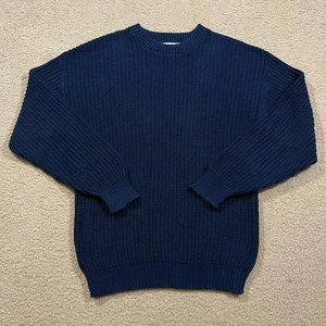 Orvis Mens Blue Cable Knit Chunky Fisherman Sweater Size Large Made In USA - Picture 1 of 5