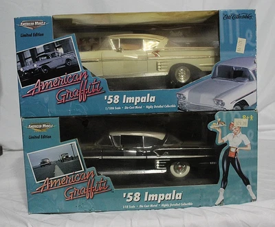AMERICAN MUSCLE American Graffiti 1:18 '58 Chevy Impala Lot — White & Black - Image 1 of 4