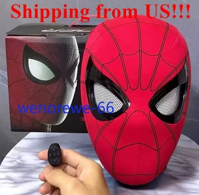 US Stock!!! Red Spider Man Mask LED Moving Eyes Remote Ring Control Prop w/ Box - Image 1 of 4