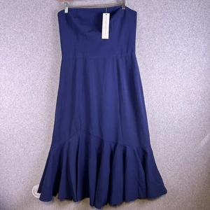 Dress The Population Dress Large Navy Ruffle Trimmed Strapless Slit Cocktail NWT - Picture 1 of 15