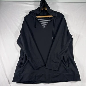 Susan Graver Hoodie Size 1X Weekend Long Sleeves Black Nautical Pockets Coastal - Picture 1 of 9