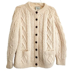 Aran Magee Donegal Ireland Wool Sweater Cardigan Fisherman Handknit Women’s M - Picture 1 of 13