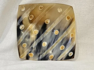 Hand-Carved Horn Bowl - Sculptural Square Dish - Organic - Image 1 of 4