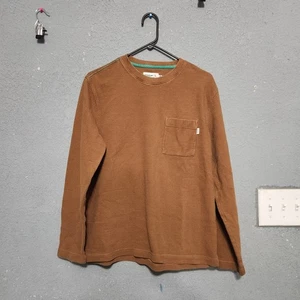 Wellen Herren braun gerippt Langarm Tasche T-Shirt Baumwolle Größe Medium - Bild 1 von 9