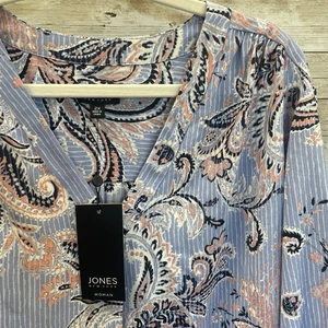 Jones New York Womens XXL Tunic Blouse Pleat Front 3/4 Sleeve V-Neck Paisley NWT - Picture 1 of 10
