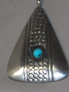 HANDCRAFTED NAVAJO PHILIP WHITE STERLING SILVER TURQUOISE PENDANT FOR ATKINSON - Picture 1 of 3