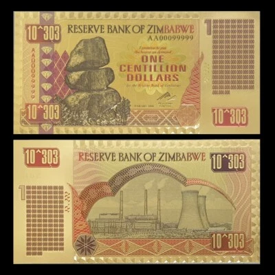 Zimbabwe 1 Centillion Dollars Gold Foil Banknote 100 Trillion Series - Image 1 of 4