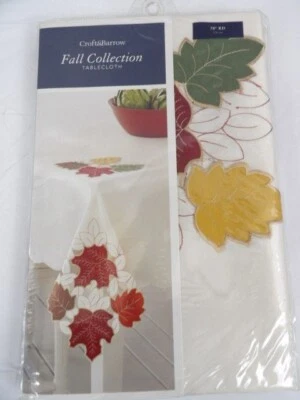 Croft & Barrow Fall 70" Round Polyester Tablecloth Ivory w/Applique Leaves NEW - Image 1 of 3