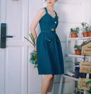 Film Lolita V-Ausschnitt Kleid Jeansblau Strapskleid süß Mädchen Sommer Cosplay - Bild 1 von 13