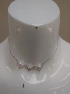 Swarovski Crystals Rhodium Silver White Pearl Necklace - Picture 1 of 2