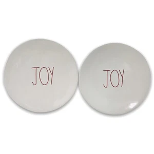 Rae Dunn 2er Set Joy Salatteller 8" Weihnachten LL weiß rot Keramik Urlaub  - Bild 1 von 12