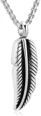 Colar de urna de penas de aço inoxidável segurar cinzas cremação lembrança presente memorial - Imagem 1 de 4