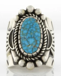 11 - Natural Birdseye Kingman Turquoise Ring By Navajo Artist Albert Jake - Picture 1 of 5