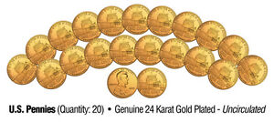 2009 Uncirculated 24K Gold LINCOLN PRESIDENCY Bicentennial US Pennies (Lot of 20