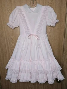 Vintage Lilo California Pink Ruffle Lace Full Circle Dress Girls Size 8/10 Read - Picture 1 of 8