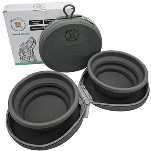 MonPtit Travel Bowls, Silicone Collapsible Dog Bowl in Zip Up Case, Food & Water - Picture 1 of 9
